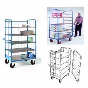 5 Tier Shelf Truck 1780Hx1200Lx800W Hook on Front & Drawbar Shelf Trolleys with plywood Shelves & roll cages 45/Trolley with attachable side.jpg